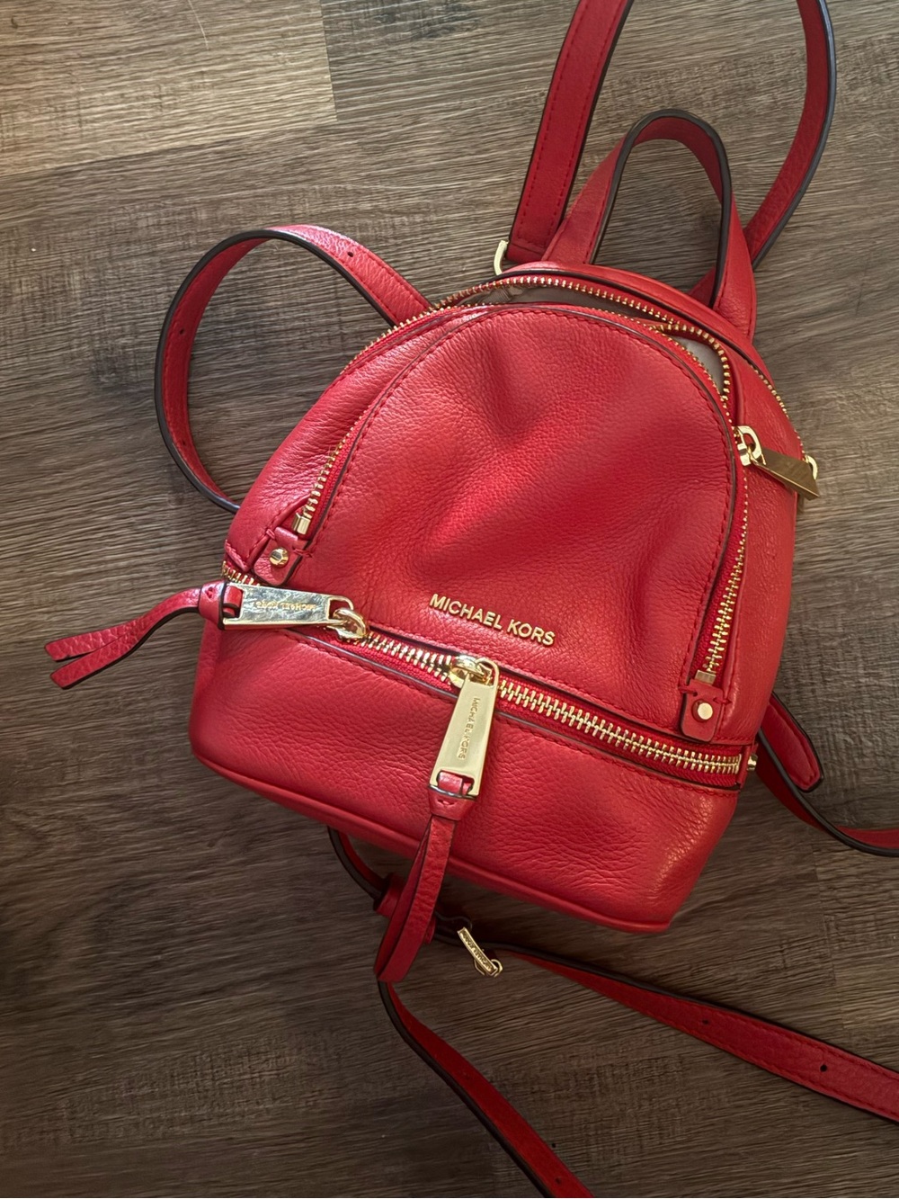 Michael Kors Red Pebbled Leather Mini Backpack with Gold Hardware